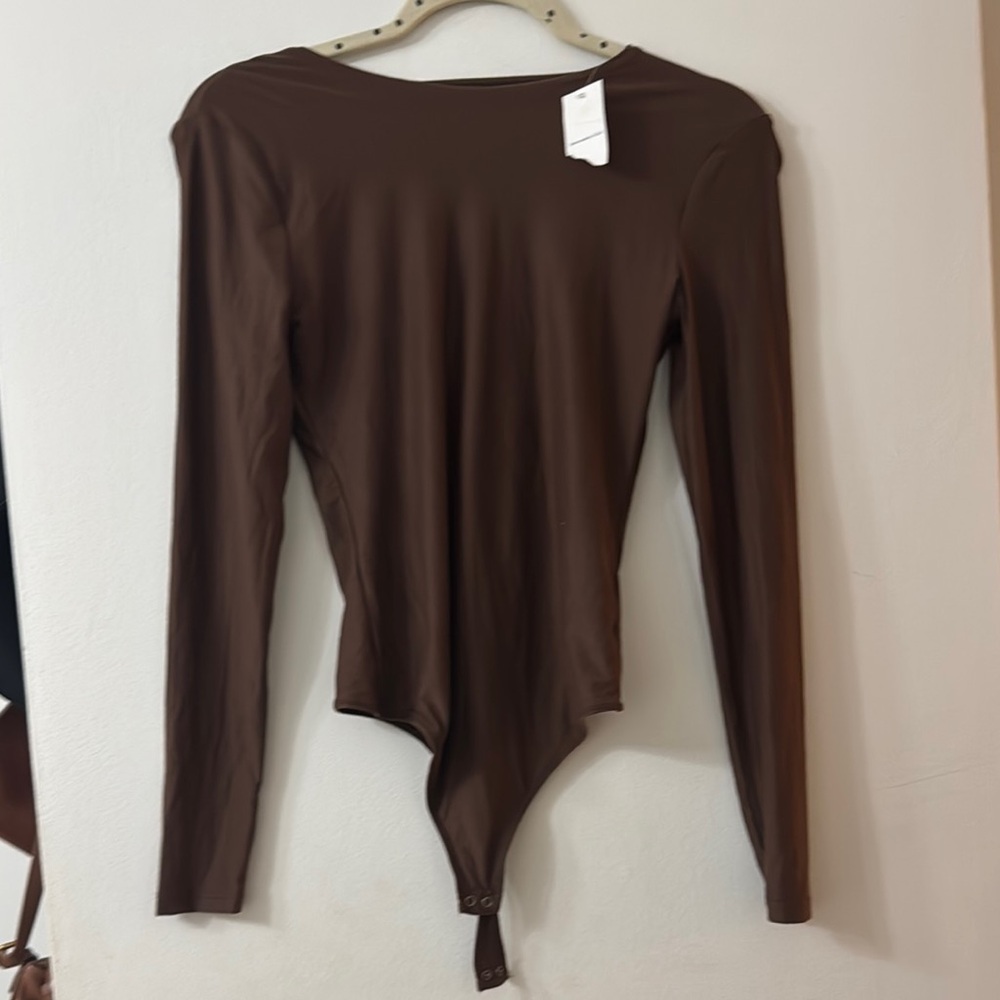 Abercrombie & Fitch Brown Asymmetrical Long Sleeve Bodysuit